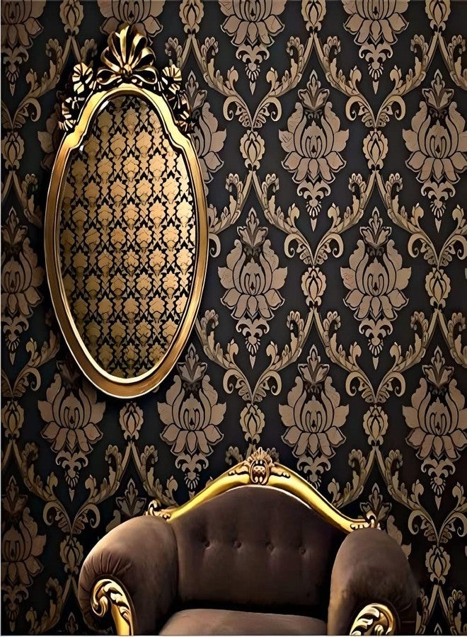 JAAMSO ROYALS ورق جدران قابل للإزالة واللصق من Jaamso Royals Gold and Black Damark، ملصق حائط (200 سم * 45 سم) - Image 1